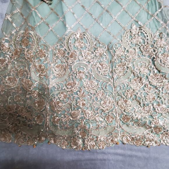 RMAW Pakistani Indian Shalwar Kameez M Wedding Dress Mint Green Net Embroidered - Picture 10 of 16